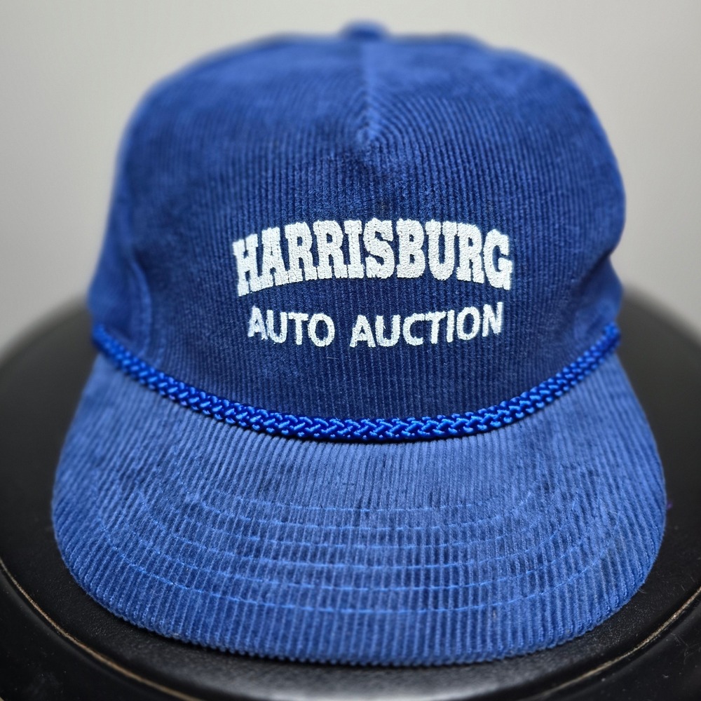 Harrisburg Pennsylvania Auto Auction 80s One-Tone Cord Blue Trucker Snapback Hat